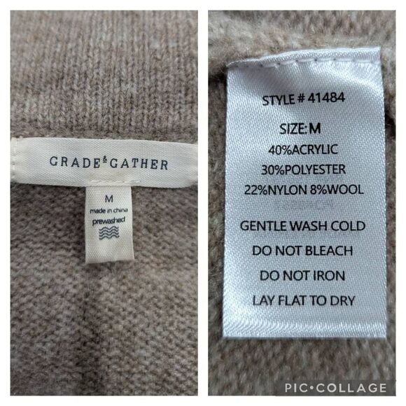 Grade & Gather Tan Front Back Overlap Pullover Sweater Round Neck Women's Size M - Picture 8 of 8